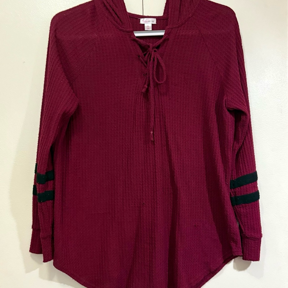 Flirtitude Maroon Tie Front Tunic Sweatshirt with hood